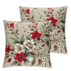 Ulloord Throw Pillow Cover Linen Stem Red Geraniums Meadow Flower Pattern Textures Color Decorative Square Pillow Case for Couch Sofa Home Decoration