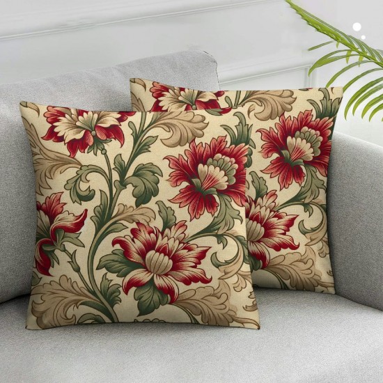 Ulloord Decorative Square Throw Pillow Cover Linen Stem Meadow Flower Nature Petal Branch Pattern Textures Color Pillow Case for Couch Sofa Home Decoration