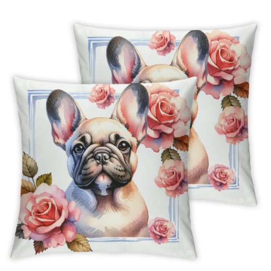 Ulloord Pillow Cover Red Face Drawn Surrounded by Dog Wreath Bulldogdog Nature Design Decorative Linen Throw Pillow Case for Sofa Car Bedding Decoration