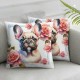 Ulloord Pillow Cover Red Face Drawn Surrounded by Dog Wreath Bulldogdog Nature Design Decorative Linen Throw Pillow Case for Sofa Car Bedding Decoration