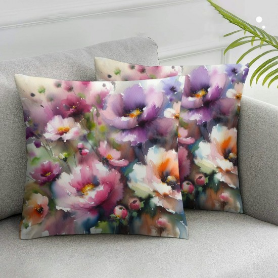 Ulloord Pillow Cover Pattern Beautiful Peony Flower Watercolor Floral Nature Painting Spring Summer Decorative Linen Throw Pillow Case for Sofa Car Bedding Decoration