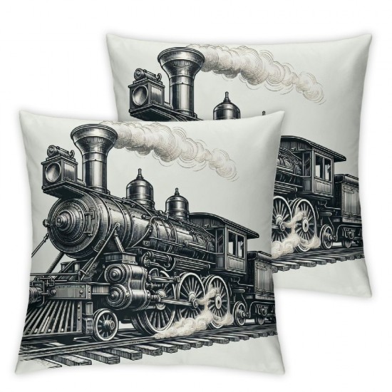 Pillow Cover Retro Steam Railway Transportation Decorative Linen Throw Pillow Case for Sofa Car Bedding Decoration