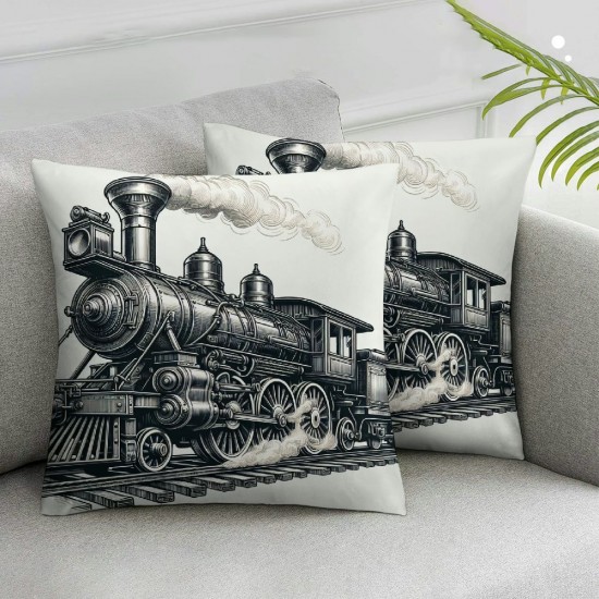 Pillow Cover Retro Steam Railway Transportation Decorative Linen Throw Pillow Case for Sofa Car Bedding Decoration