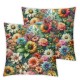 Ulloord Pillow Cover Multicolored Flowers Painting Red Decorative Throw Pillow Case for Sofa Car Bedding Decoration