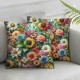 Ulloord Pillow Cover Multicolored Flowers Painting Red Decorative Throw Pillow Case for Sofa Car Bedding Decoration