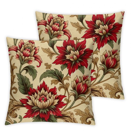 Ulloord Decorative Square Throw Pillow Cover Linen Stem Silhouette Red Bud Geraniums Meadow Flower Nature Petal Branch Blossom Pattern Textures Color Pillow Case for Couch Sofa Home Decoration