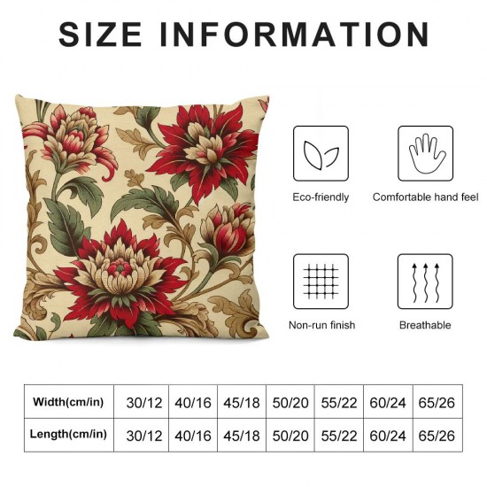 Ulloord Decorative Square Throw Pillow Cover Linen Stem Silhouette Red Bud Geraniums Meadow Flower Nature Petal Branch Blossom Pattern Textures Color Pillow Case for Couch Sofa Home Decoration