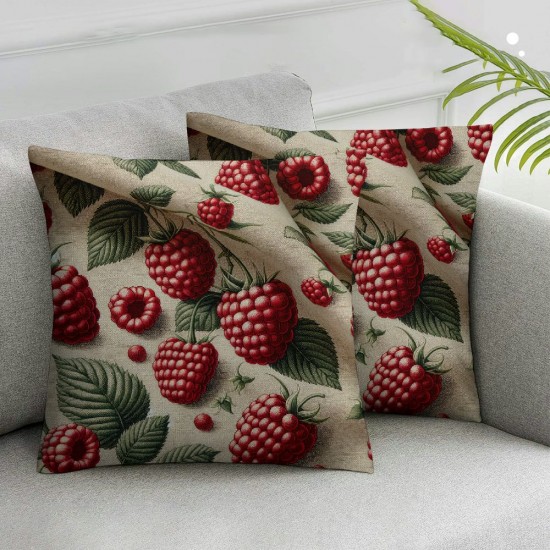 Ulloord Throw Pillow Cover Linen Raspberry Market Summer Pattern Diet Products Design Filling Wrapping Decorative Square Pillow Case for Couch Sofa Home Decoration