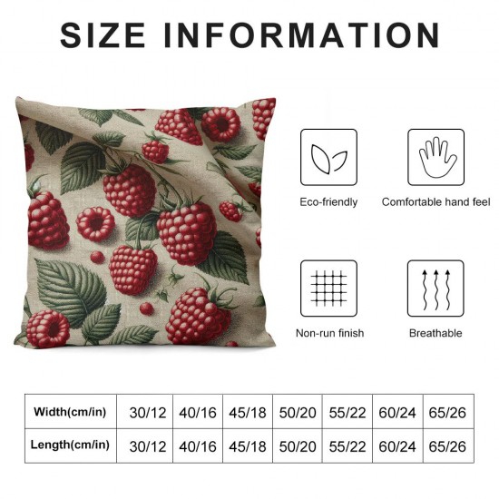 Ulloord Throw Pillow Cover Linen Raspberry Market Summer Pattern Diet Products Design Filling Wrapping Decorative Square Pillow Case for Couch Sofa Home Decoration