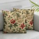 Ulloord Throw Pillow Cover Linen Stem Red Geraniums Flower Nature Petal Branch Pattern Textures Color Decorative Square Pillow Case for Couch Sofa Home Decoration