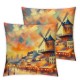 Ulloord Throw Pillow Cover Linen Outdoors Oil Painting Moulin Design Rouge Paris Parks Impressionism Square Pillow Case for Couch Sofa Home Decoration