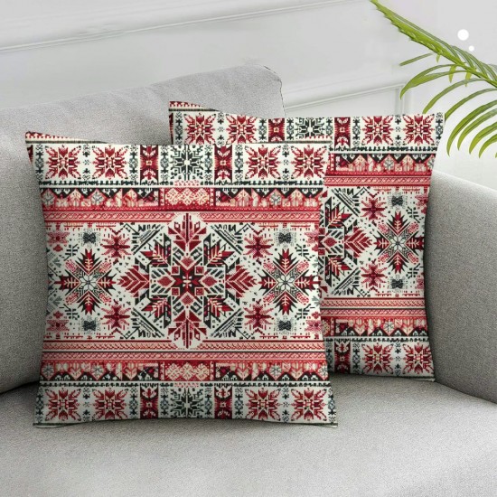 Ulloord Decorative Square Throw Pillow Cover Linen Folk Crossstitch Pattern Traditional Textures Finnish Oblast Pillow Case for Couch Sofa Home Decoration