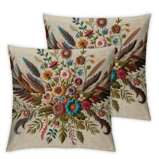 Ulloord Decorative Square Throw Pillow Cover Linen with Rose Flowers Fun Bird Wings Vintage Signs Valentine Patch Secret Objects Pillow Case for Couch Sofa Home Decoration