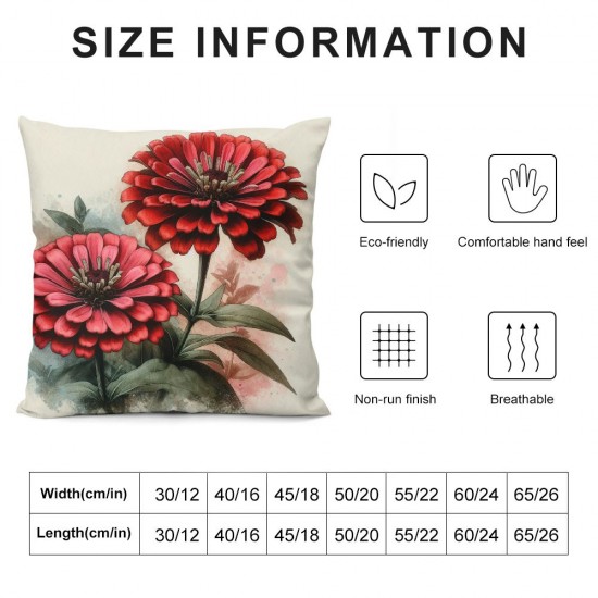 Ulloord Pillow Cover Pink Beauty Zinnia Flower On Red White Water Transportation Floral Garden Botany Bulletin Nature Decorative Linen Throw Pillow Case  for Sofa Car Bedding Decoration