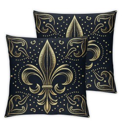 Ulloord Pillow Cover Pattern Fleurde On Dark Abstract Black De Fleur Lis Decorative Linen Throw Pillow Case for Sofa Car Bedding Decoration