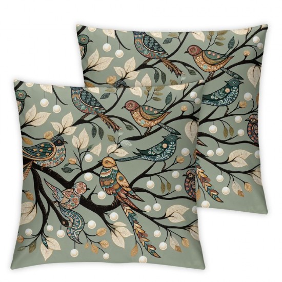 Ulloord Pillow Cover Blue Butterfly Tree Branch Brown Orange Floral Flower Bird Drative Linen Throw Pillow Case for Sofa Car Bedding Dration