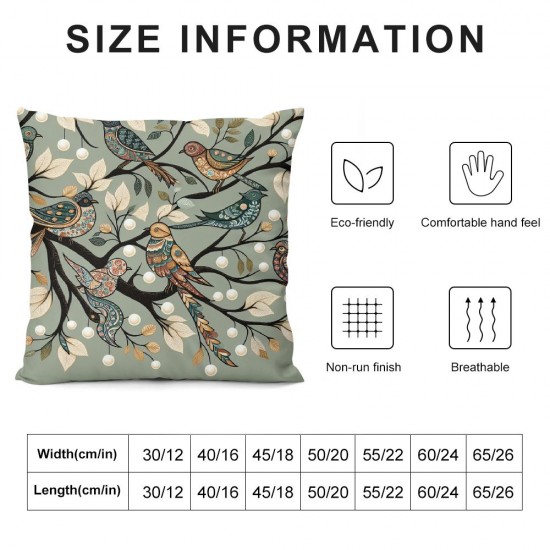 Ulloord Pillow Cover Blue Butterfly Tree Branch Brown Orange Floral Flower Bird Drative Linen Throw Pillow Case for Sofa Car Bedding Dration