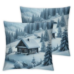 Ulloord Pillow Cover Ski Old Farm Mountains Foggy Morning Nature Parks Scene Christmas Decorative Linen Throw Pillow Case for Sofa Car Bedding Decoration