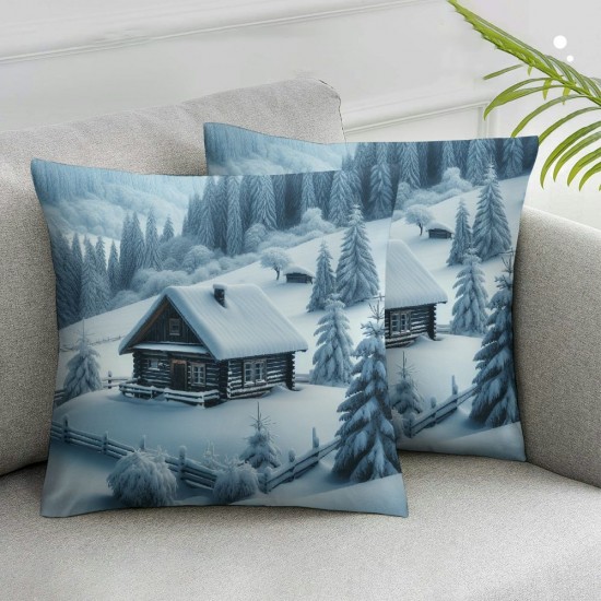 Ulloord Pillow Cover Ski Old Farm Mountains Foggy Morning Nature Parks Scene Christmas Decorative Linen Throw Pillow Case for Sofa Car Bedding Decoration