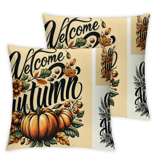 Ulloord Pillow Cover Yellow Graphic Pumpkin Welcome Autumn Orange Harvest Nature Celebration Drawing Fall Floral Food Decorative Linen Throw Pillow Case  for Sofa Car Bedding Decoration