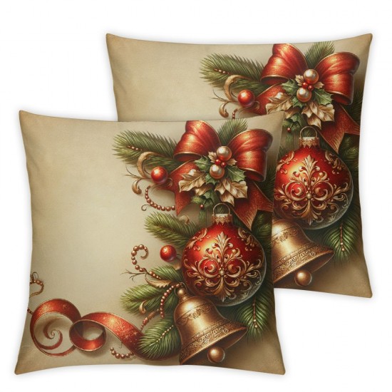 Ulloord Pillow Cover Beige Balls Border Christmas Year Family Party Greeting Retro Seasons Decorative Linen Throw Pillow Case for Sofa Car Bedding Decoration