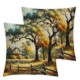 Ulloord Pillow Cover Blue Autumn Landscape Outhouse Oil Beauty Painting Brown Atmosphere Beautiful Decorative Linen Throw Pillow Case for Sofa Car Bedding Decoration