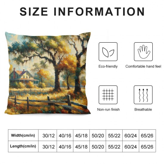 Ulloord Pillow Cover Blue Autumn Landscape Outhouse Oil Beauty Painting Brown Atmosphere Beautiful Decorative Linen Throw Pillow Case for Sofa Car Bedding Decoration