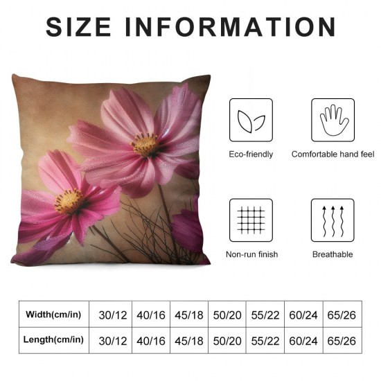 Ulloord Pillow Cover Floral Summer Borderbeautiful Pink Flower Design Concept Nature Gift Wild Decorative Linen Throw Pillow Case for Sofa Car Bedding Decoration