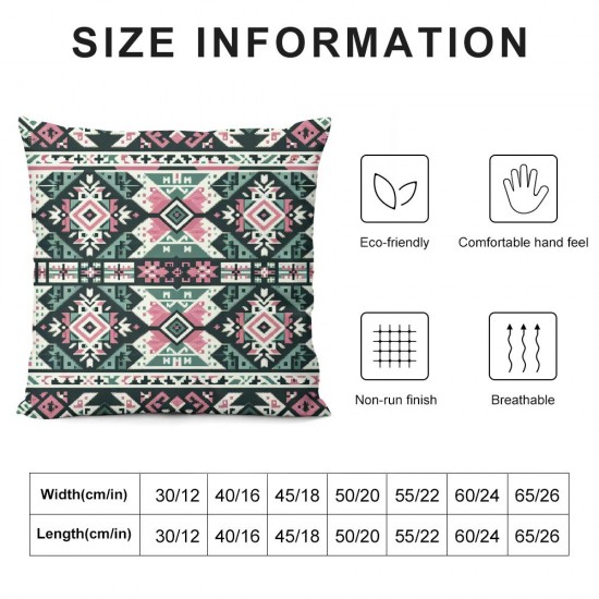 Ulloord Ethnic Throw Pillow Covers, Culture Decorative Pillow Covers Digital Printing for Couch Sofa Bed Invisible Zipper