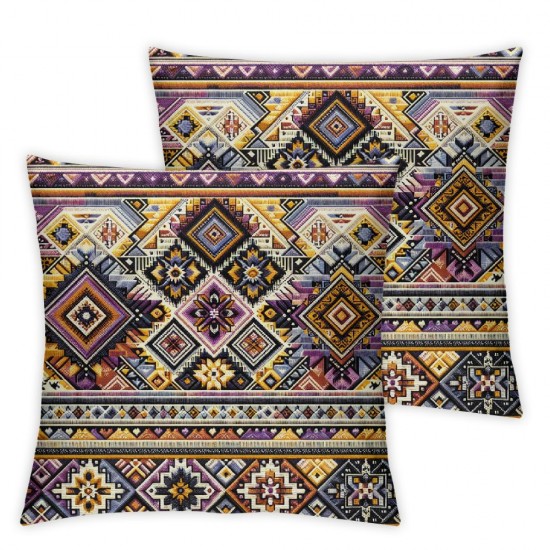 Ulloord Throw Pillow Covers, Ethnic Decorative Pillow Covers Digital Printing Linen Blended for Couch Sofa Bed Invisible Zipper