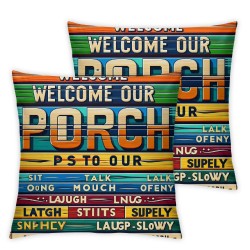 Ulloord Summer Retro Outdoor Throw Pillow Covers to Our Porch Sign and Breathe Letter Decor Pillow Covers for Hammock Chair Sofa