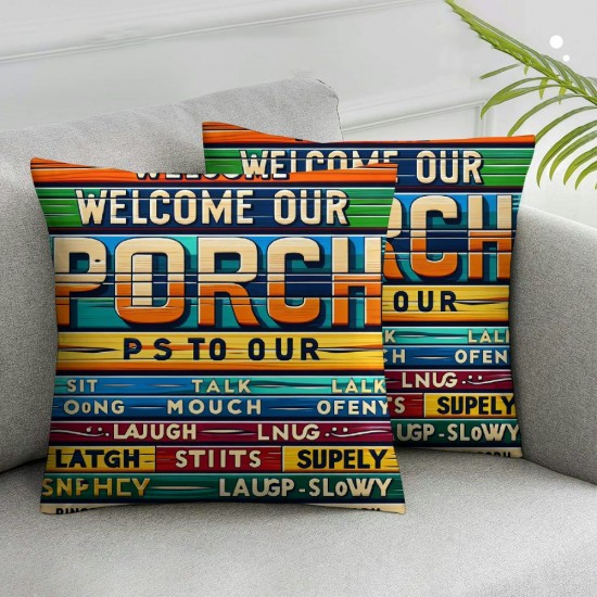 Ulloord Summer Retro Outdoor Throw Pillow Covers to Our Porch Sign and Breathe Letter Decor Pillow Covers for Hammock Chair Sofa