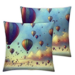 Ulloord Decorative Square Throw Pillow Cover Linen Hot Air Balloon On Pattern Cloud Retro Concept Dream Transportation Red Textures Pillow Case for Couch Sofa Home Decoration