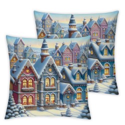 Ulloord Pillow Cover Scene Winter Holiday Christmas Landscape Wood Abstract Architecture Decorative Linen Throw Pillow Case for Sofa Car Bedding Decoration