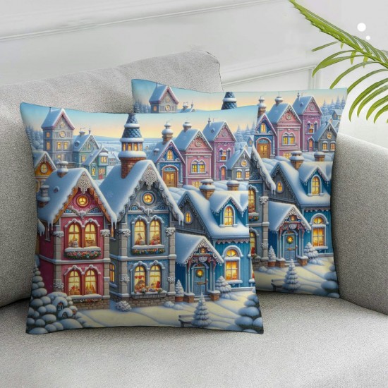 Ulloord Pillow Cover Scene Winter Holiday Christmas Landscape Wood Abstract Architecture Decorative Linen Throw Pillow Case for Sofa Car Bedding Decoration