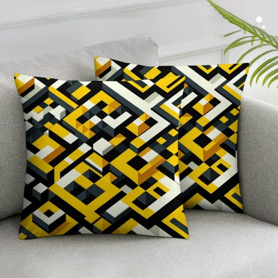 Ulloord  Yellow Black Plaid Throw Pillow Covers,Yellow Black Lumberjack Buffalo Plaid Decorative Pillow Covers Digital Printing Blended Fabric for Couch Sofa Bed Invisible Zipper