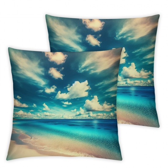 Tropical Beach Throw Pillow Covers,Palm Beautiful Holiday Island Decorative Pillow Covers Digital Printing Blended Fabric for Couch Sofa Bed Invisible Zipper