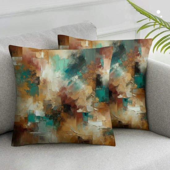 Ulloord  Earth Yellow Abstract Oil Painting Throw Pillow Covers,Colorful Decorative Pillow Covers Digital Printing Linen Blended for Couch Sofa Bed Invisible Zipper