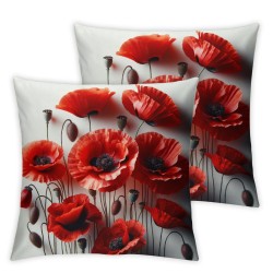 Ulloord  Spring Poppy Flowers Decorative Pillow Covers, Red Crimson White Poppy Nature Beautiful Beauty Blossom Double Sided Throw Pillow Covers Sofa Cushion Cover Square