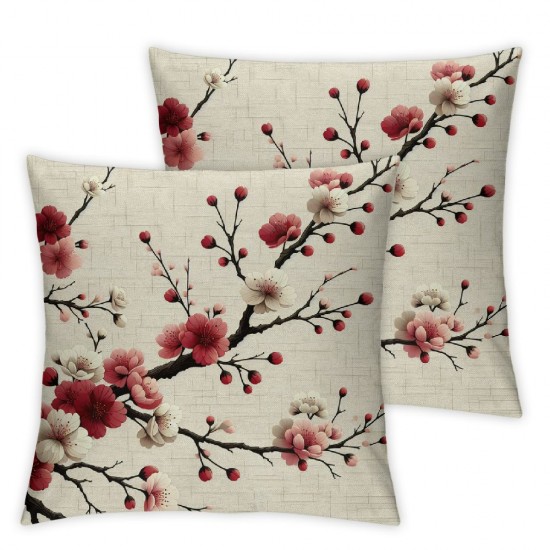 Spring Pillows Decorative Throw Pillow Covers , Pink Flower Plum Branch Double Sided Square Pillow Cases Pillowcase Sofa Cushion