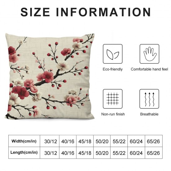 Spring Pillows Decorative Throw Pillow Covers , Pink Flower Plum Branch Double Sided Square Pillow Cases Pillowcase Sofa Cushion