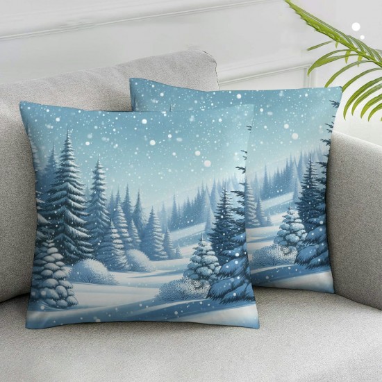 Winter Pillow Covers , Mysterious Winter Landscape in Magical Snow Double Sided Decorative Pillows Cases Throw Pillows Covers