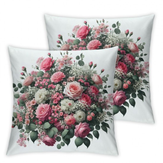 Pink Decorative Pillow Covers, Pink Flowers and On Floral Double Sided Throw Pillow Covers Sofa Cover Square