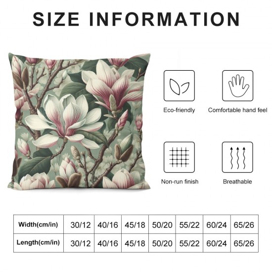 Ulloord  Pink Blossom Throw Pillow Covers,Beautiful Magnolia Spring Flower White Decorative Pillow Covers Digital Printing Linen Blended for Couch Sofa Bed Invisible Zipper