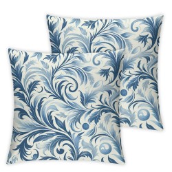 Ulloord  Winter Pillow Covers , Floral Delicate Blue Delicate Flowers Swirls White Bouquet Double Sided Decorative Pillows Cases Throw Pillows Covers