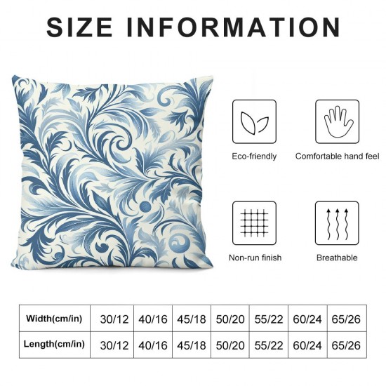 Ulloord  Winter Pillow Covers , Floral Delicate Blue Delicate Flowers Swirls White Bouquet Double Sided Decorative Pillows Cases Throw Pillows Covers