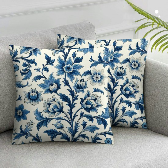 Floral Pillow Covers , Floral Flowers Blue Double Sided Decorative Pillows Cases Throw Pillows Covers