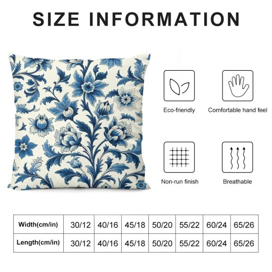 Floral Pillow Covers , Floral Flowers Blue Double Sided Decorative Pillows Cases Throw Pillows Covers