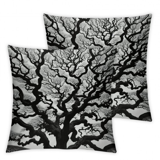 Ulloord  Black White Pillow Cover  Bare Branches of Winter Trees Nature Art Double Sided Decorative Pillows Cases Throw Pillows Covers