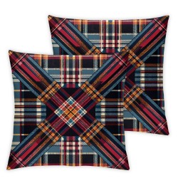 Ulloord  Pillow Covers , Scottish Tartan Red and White Wool Pattern Symmetric Square Print Double Sided Decorative Pillows Cases Throw Pillows Covers